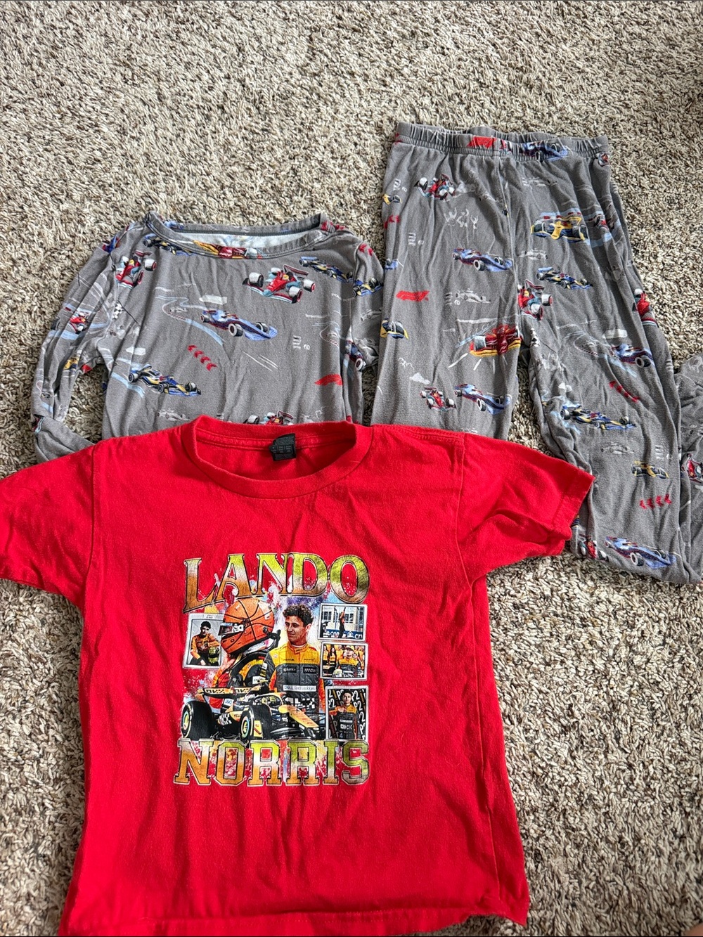 Kids Red Lando Norris Graphic T-Shirt & Grey Racecar Pajama Set
